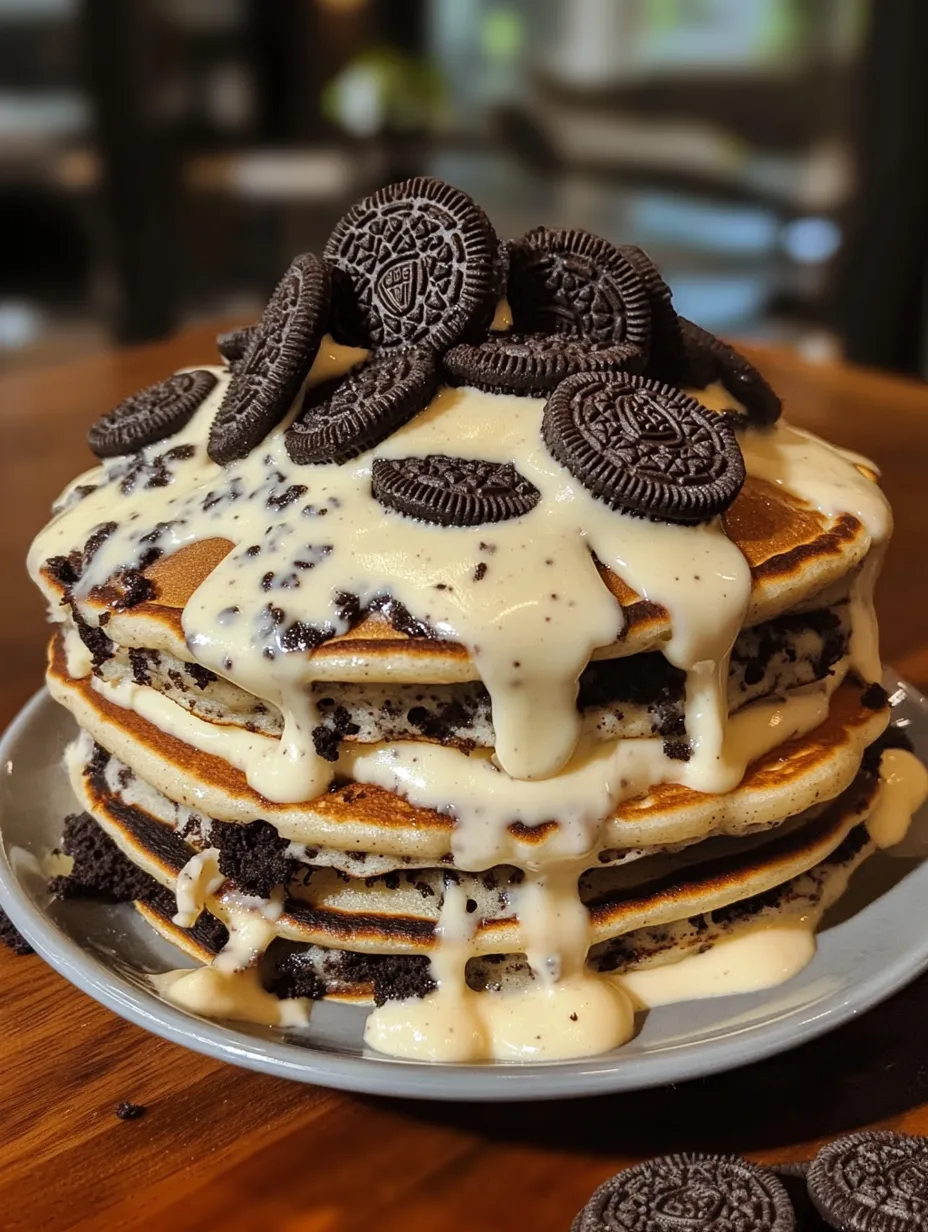 Oreo Pancakes with Cream Cheese Drizzle Recipe