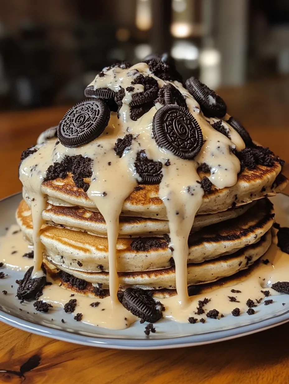 Oreo Pancakes with Cream Cheese Drizzle Homemade