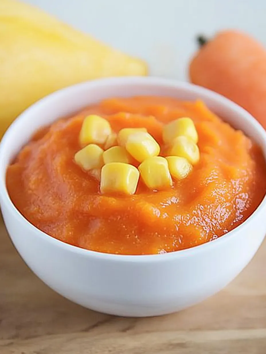 Easy Carrot, Corn & Pumpkin Baby Food Puree