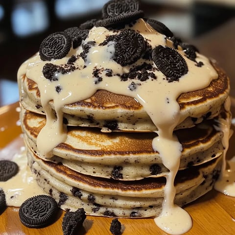 Fluffy Oreo Pancakes with Sweet Glaze